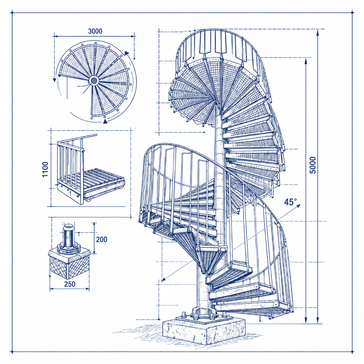 Fluchtspindeltreppe Konstruktion
